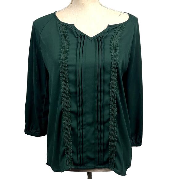 41 Hawthorn‎ Lace Trim Blouse S Forest Green Flowy Top - Picture 1 of 10
